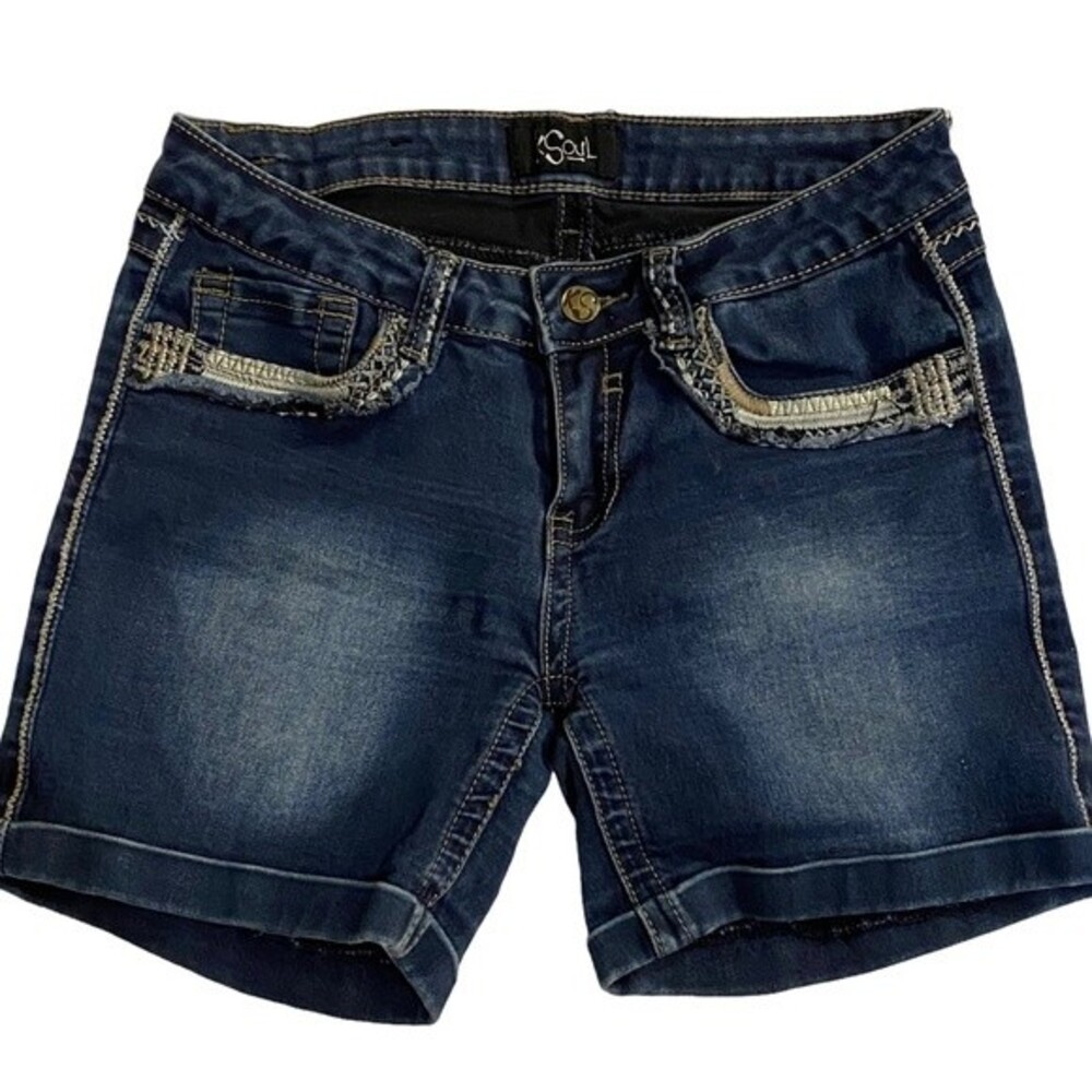 K Soul juniors denim jean shorts size 5 stretch, cuffed concert festival wear